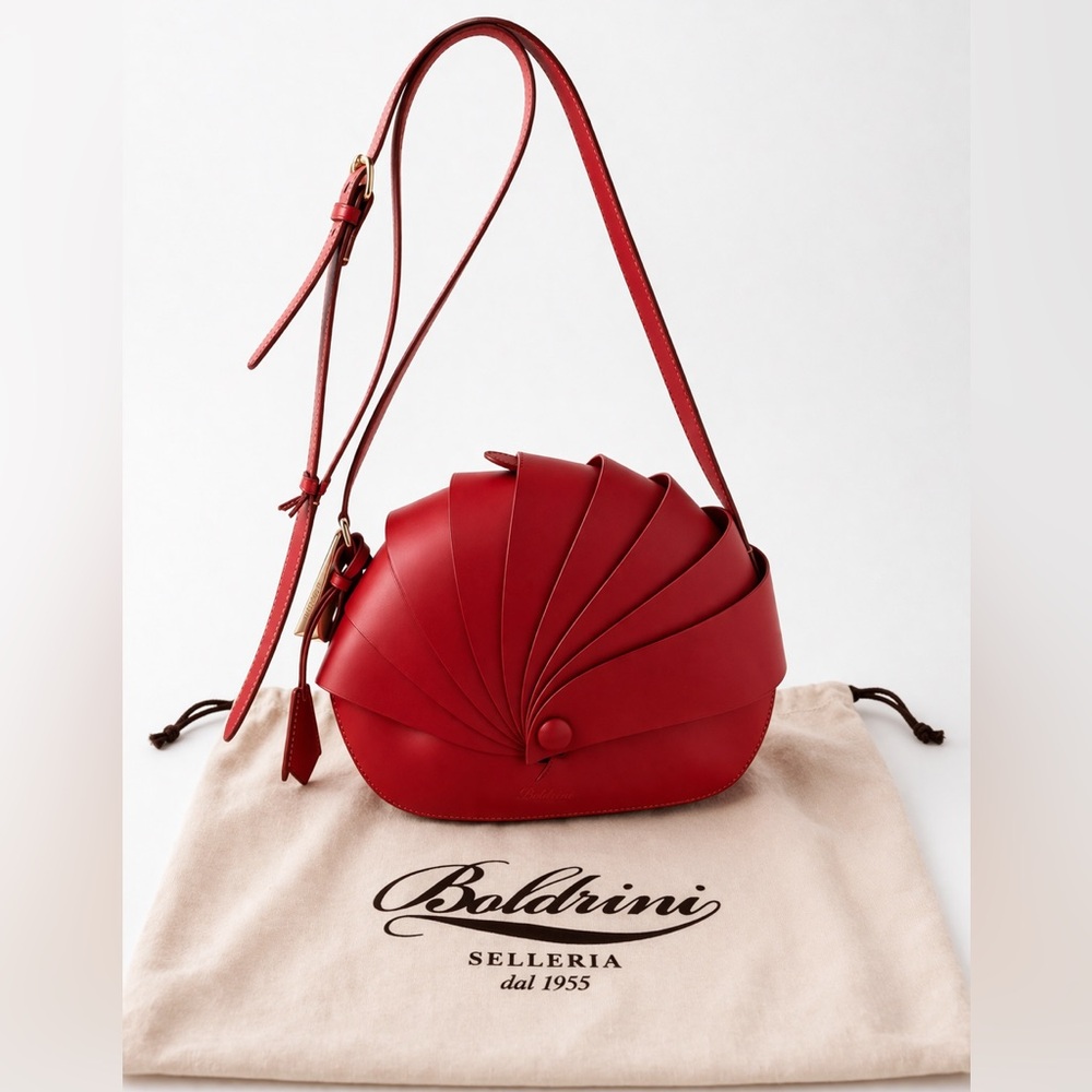 Baldinini Selleria Red Leather Spiral Shell Crossbody Bag